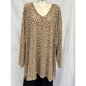 Croft & Barrow Womens Brown Extra Cozy Animal Print V Neck Tunic‎ Top Plus Sz 4X
